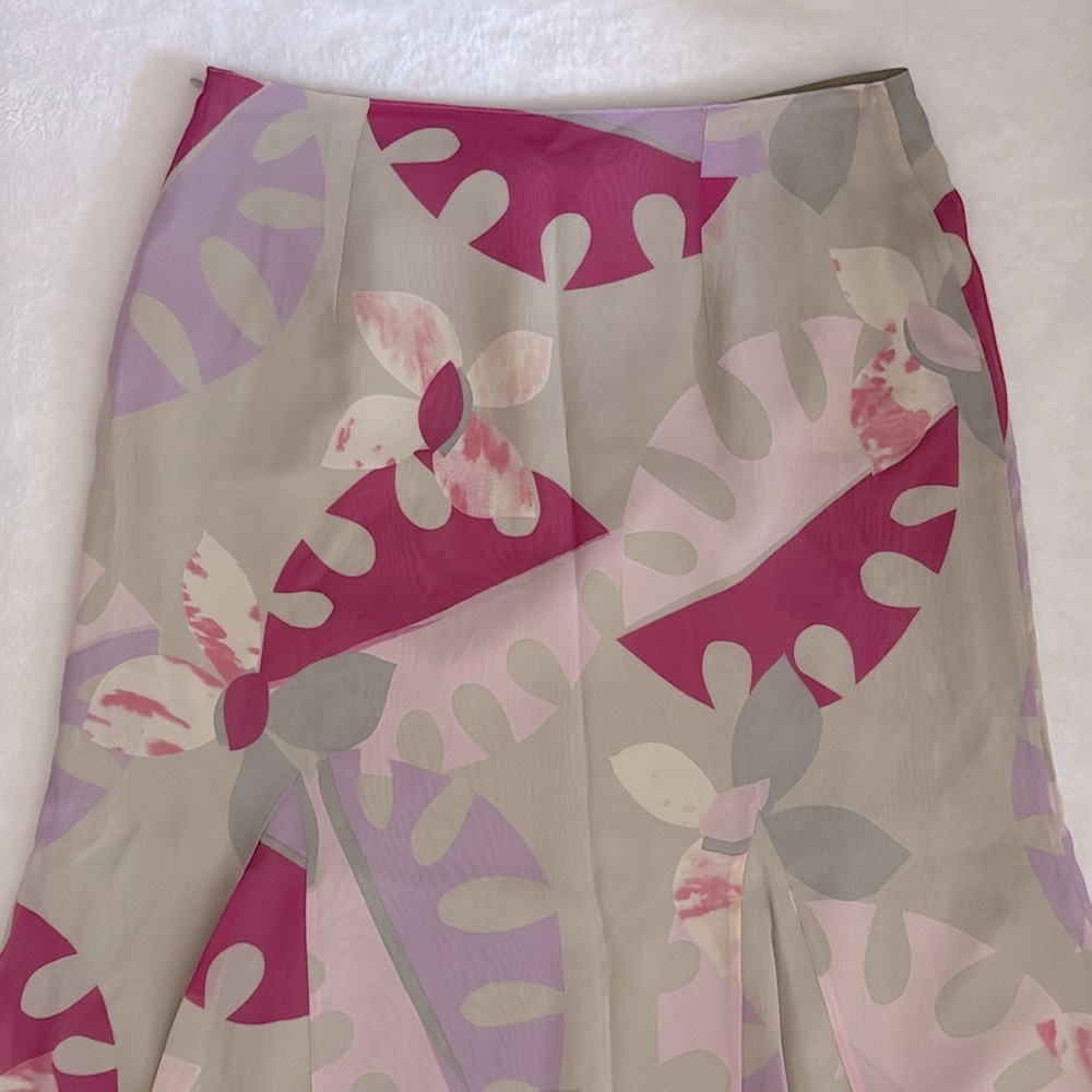 {VTG} Marella by MaxMara | 90s Silk Multicolor Abstract Floral Print Midi Skirt - Picture 12 of 15